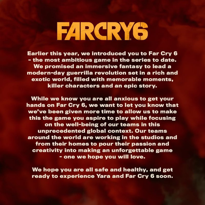 Скриншот сообщения Ubisoft о переносе выхода Far Cry 6