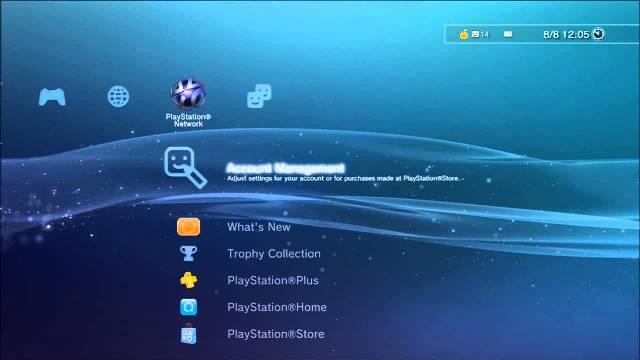 Вид навигационного меню XMB на Playstation 3